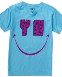 Definitely not dour. This graphic t-shirt from Bar III should let people know about smiling style. Definitely not dour. This graphic t-shirt from Bar III should let people know about smiling style.