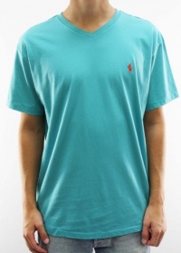 Polo Ralph Lauren Men's Teal Short Sleeve V-Neck T-Shirt 1276518-BRITE TEAL-Large Polo Ralph Lauren Men's Teal Short Sleeve V-Neck T-Shirt 1276518-BRITE TEAL-Large
