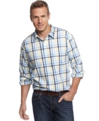 Crafted in a crisp classic plaid, this shirt from Club Room is soon to become a wardrobe must-have. Crafted in a crisp classic plaid, this shirt from Club Room is soon to become a wardrobe must-have.
