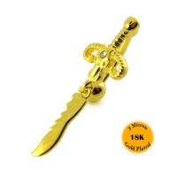 Dangling Silver Belly Rings |Gold Plated 18K-3 Micron Diamond Cl Bull Sword Reverse Bar Stylish Dangling 925 Silver Belly Ring with 316L Steel 14Gx3/8 Inch Curved Barbell and 5MM Ball| Belly Button Piercing Rings Dangling Silver Belly Rings |Gold Plated 18K-3 Micron Diamond Cl Bull Sword Reverse Bar Stylish Dangling 925 Silver Belly Ring with 316L Steel 14Gx3/8 Inch Curved Barbell and 5MM Ball| Belly Button Piercing Rings