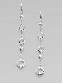 From the Silver Rain Collection. Delicate diamonds and subtly shaded faceted blue topaz within setttings of hammered sterling silver dangle delightfully from graceful chains.Diamonds, .20 tcw Blue topazSterling silverDrop, about 2½Ear wireImported From the Silver Rain Collection. Delicate diamonds and subtly shaded faceted blue topaz within setttings of hammered sterling silver dangle delightfully from graceful chains.Diamonds, .20 tcw Blue topazSterling silverDrop, about 2½Ear wireImported