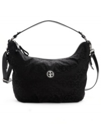 This laid-back silhouette from Giani Bernini gets a little uptown attitude in signature jacquard with a soft sheen finish. Shiny silver-tone hardware and ornamental logo plaque adds extra allure, while slim crossbody strap offers instant versatility. This laid-back silhouette from Giani Bernini gets a little uptown attitude in signature jacquard with a soft sheen finish. Shiny silver-tone hardware and ornamental logo plaque adds extra allure, while slim crossbody strap offers instant versatility.