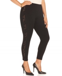 Lace insets infuse a sassy feel to Style&co.'s plus size leggings-- pair them with the season's hottest tops! Lace insets infuse a sassy feel to Style&co.'s plus size leggings-- pair them with the season's hottest tops!