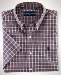 Ralph Lauren's short-sleeved tartan shirt is crafted from lightweight poplin in a classic-fit for a relaxed look and feel. Ralph Lauren's short-sleeved tartan shirt is crafted from lightweight poplin in a classic-fit for a relaxed look and feel.