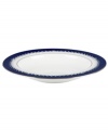 A show-stopping rim soup bowl from Marchesa by Lenox, this Empire Indigo dinnerware wows everyone around the formal table with a bedazzling platinum pattern in fine bone china.