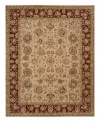A deep maroon border offers a refreshing pop of color on this sophisticated area rug. Meticulously handcrafted with soft wool pile, and highlighted with lustrous silk accents, this elegant addition to the Nourison 2000 collection lends a fashionable look to both casual and refined spaces.
