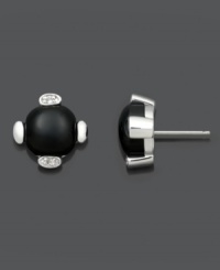 Pair up any ensemble with these versatile studs. Earrings feature a smooth onyx center (9 mm) with a sterling silver post setting and sparkling white topaz accents. Approximate diameter: 1/2 inch.