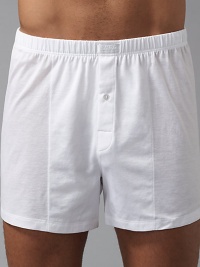 Soft mercerized cotton jersey boxer short has a looser fit for added comfort. Elasticized waist Single-button fly Machine wash Imported