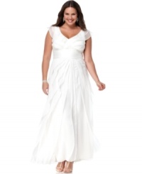 Make a lasting impression in this stunning Adrianna Papell plus size gown, featuring a flattering banded waist and delicate tiers throughout. Make a lasting impression in this stunning Adrianna Papell plus size gown, featuring a flattering banded waist and delicate tiers throughout.