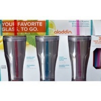 Aladdin 3 Pack of BPA Free 20oz To-Go Double Wall Plastic Tumblers with 6 Reusable Straws Aladdin 3 Pack of BPA Free 20oz To-Go Double Wall Plastic Tumblers with 6 Reusable Straws