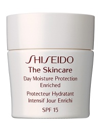 Shiseido The Skincare Day Moisture Protection Enriched SPF 15. A daytime moisturizer specially formulated to provide optimal hydration and balance in skin while protecting against UV rays and the damaging effects of other environmental factors. . Recommended for normal and combination skin. Smooth over face each morning after cleansing and balancing skin. Contains SPF 15. Shiseido The Skincare Day Moisture Protection Enriched SPF 15. A daytime moisturizer specially formulated to provide optimal hydration and balance in skin while protecting against UV rays and the damaging effects of other environmental factors. . Recommended for normal and combination skin. Smooth over face each morning after cleansing and balancing skin. Contains SPF 15.