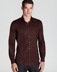 Adorned with a pattern of miniature flowers, this shirt adds depth and character to your look, whether you're painting the town red or heading to the library to tap out that screenplay. Adorned with a pattern of miniature flowers, this shirt adds depth and character to your look, whether you're painting the town red or heading to the library to tap out that screenplay.