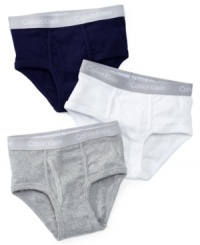 Good things come in threes: Calvin Klein's cotton three-pack briefs provide comfy, all-day support. Good things come in threes: Calvin Klein's cotton three-pack briefs provide comfy, all-day support.