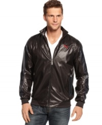 Jump on the fast track with this sleek and sporty lightweight Ferrari jacket from Puma. Jump on the fast track with this sleek and sporty lightweight Ferrari jacket from Puma.