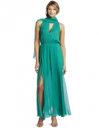 BCBGMAXAZRIA Women's Shelby Sleeveless Chiffon Gown, Emerald, Large BCBGMAXAZRIA Women's Shelby Sleeveless Chiffon Gown, Emerald, Large