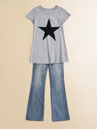 Faded to perfection in a classic bootcut leg.Belt loops Zip fly with button closure Five pocket styling Bootcut leg 92% cotton/7% polyester/1% spandex Machine wash Made in USA Additional InformationKid's Apparel Size Guide Faded to perfection in a classic bootcut leg.Belt loops Zip fly with button closure Five pocket styling Bootcut leg 92% cotton/7% polyester/1% spandex Machine wash Made in USA Additional InformationKid's Apparel Size Guide