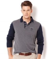 This long-sleeved rugby from Nautica adds some classic varsity-inspired style to your fall look. This long-sleeved rugby from Nautica adds some classic varsity-inspired style to your fall look.