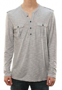 RetroFit Men's Long Sleeve Dual Pocket Henley Shirt Gray RetroFit Men's Long Sleeve Dual Pocket Henley Shirt Gray