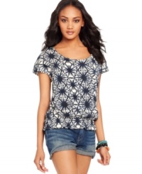 Channel an eclectic look for everyday in this chic top from Lucky Brand Jeans. A batik-inspired geometric print pumps up the breezy silhouette! Channel an eclectic look for everyday in this chic top from Lucky Brand Jeans. A batik-inspired geometric print pumps up the breezy silhouette!
