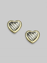 From the Heart Collection. Modern hearts, sculpted in cabled sterling silver, framed in 18k gold. Sterling silver and 18k yellow gold Length, about ½ Post back Imported From the Heart Collection. Modern hearts, sculpted in cabled sterling silver, framed in 18k gold. Sterling silver and 18k yellow gold Length, about ½ Post back Imported