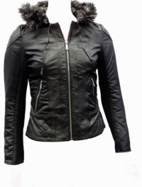 Michael Kors Leather and Nylon Jacket with Faux Fur Hood-Black-L Michael Kors Leather and Nylon Jacket with Faux Fur Hood-Black-L