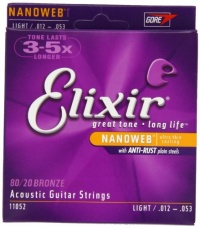 Elixir Light Nanoweb 80/20 Bronze Acoustic Guitar Strings