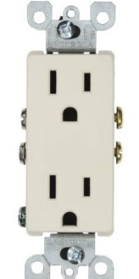 Leviton 5325-T 15 Amp, 125 Volt, Decora Duplex Receptacle, Residential Grade, Grounding, Light Almond