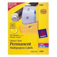 Avery Glossy Clear Permanent Multipurpose Round Labels, 1.625 Inch Diameter, Pack of 500 (6582) Avery Glossy Clear Permanent Multipurpose Round Labels, 1.625 Inch Diameter, Pack of 500 (6582)