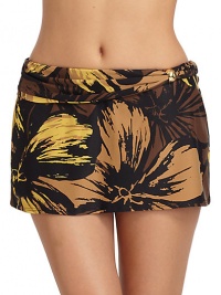 THE LOOKAllover flower printAsymmetrical fold-over band along the waistTextured golden detailTHE FITAbout 10 longTHE MATERIAL85% Meryl nylon/15% spandexCARE & ORIGINHand washImported THE LOOKAllover flower printAsymmetrical fold-over band along the waistTextured golden detailTHE FITAbout 10 longTHE MATERIAL85% Meryl nylon/15% spandexCARE & ORIGINHand washImported