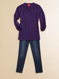 For the hippest kid on the block, indigo-blue jeans in a super-skinny cut.Front zip and button closureBelt loopsFive-pocket style96% cotton/4% spandexMachine washImported For the hippest kid on the block, indigo-blue jeans in a super-skinny cut.Front zip and button closureBelt loopsFive-pocket style96% cotton/4% spandexMachine washImported