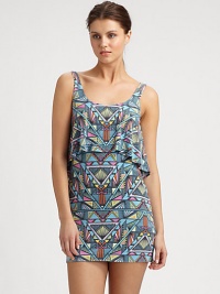 A bold and breathtaking print meets a stretch modal silhouette to create a perfectly feminine, perfectly irresistible dress.ScoopneckSleevelessRuffle, high-low topAllover printBody-conscious skirtAbout 17 from natural waist92% modal/8% spandexHand washImported A bold and breathtaking print meets a stretch modal silhouette to create a perfectly feminine, perfectly irresistible dress.ScoopneckSleevelessRuffle, high-low topAllover printBody-conscious skirtAbout 17 from natural waist92% modal/8% spandexHand washImported