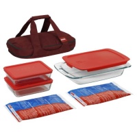 Pyrex Portable 9-Piece Double Decker Set, includes 1-ea 3-qt Easy GrabOblong, Red Plastic Cover, Red Carrier, Large Unipack, 2-ea 6-cupRectangle Storage Dishes, Red Plastic Covers Pyrex Portable 9-Piece Double Decker Set, includes 1-ea 3-qt Easy GrabOblong, Red Plastic Cover, Red Carrier, Large Unipack, 2-ea 6-cupRectangle Storage Dishes, Red Plastic Covers