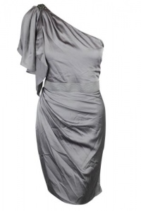 Aqua Womens Grey One Shoulder Beaded Gathered Satin Dress 4 Aqua Womens Grey One Shoulder Beaded Gathered Satin Dress 4