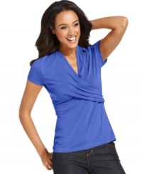 A sleek crossover design lends feminine touch to Charter Club's easy petite top. Pair it with dark jeans for a fresh take on casual style! A sleek crossover design lends feminine touch to Charter Club's easy petite top. Pair it with dark jeans for a fresh take on casual style!