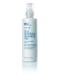 Clog dissolving cleansing milk is the most popular cleanser in bliss spas and is used in almost every bliss spa facial. Creamy textured and formulated to dissolve dirt and makeup, exfoliate dead skin cells, and protect skin from free radical damage with Vitamin E and grapeseed extract. So whether your face suffers from the typical t-zone traffic jam or is oily all over, this milky wash will keep it 'in the clear'. Clog dissolving cleansing milk is the most popular cleanser in bliss spas and is used in almost every bliss spa facial. Creamy textured and formulated to dissolve dirt and makeup, exfoliate dead skin cells, and protect skin from free radical damage with Vitamin E and grapeseed extract. So whether your face suffers from the typical t-zone traffic jam or is oily all over, this milky wash will keep it 'in the clear'.