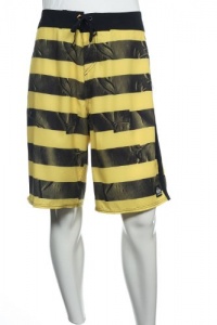 Quiksilver Men's Bright Yellow Wide Horizontal Striped Board Shorts Quiksilver Men's Bright Yellow Wide Horizontal Striped Board Shorts