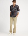 EXCLUSIVELY AT SAKS. A cleaned-up casual look touched cut with a classic, straight-leg fit in earthtone colors and supima cotton softness. Side slash, back welt pockets Inseam, about 34 Cotton; machine wash Imported 