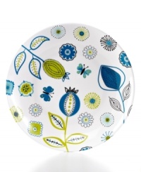 A fresh, floral design with a bright, retro color palette, this Carina melamine dinner plate set offers a fun and whimsical accent to any casual occasion. A fresh, floral design with a bright, retro color palette, this Carina melamine dinner plate set offers a fun and whimsical accent to any casual occasion.