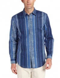 Cubavera Men's Long Sleeve Linen Cotton Striped Shirt with Print Cubavera Men's Long Sleeve Linen Cotton Striped Shirt with Print