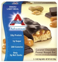 Atkins Advantage Caramel Bars, Chocolate Peanut Nougat, 5 - 1.6 Ounce Bars (Pack of 3) Atkins Advantage Caramel Bars, Chocolate Peanut Nougat, 5 - 1.6 Ounce Bars (Pack of 3)