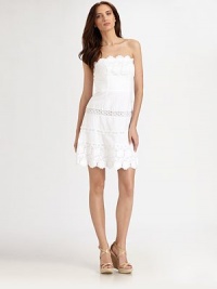 Sweet bands of eyelet lace decorate this strapless, feminine style.StraplessPrincess seamsScalloped edgesConcealed side zipCotton liningAbout 20 from natural waistLinenDry cleanImportedModel shown is 5'10 (177cm) wearing US size 4. Sweet bands of eyelet lace decorate this strapless, feminine style.StraplessPrincess seamsScalloped edgesConcealed side zipCotton liningAbout 20 from natural waistLinenDry cleanImportedModel shown is 5'10 (177cm) wearing US size 4.