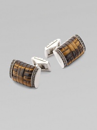 EXCLUSIVELY AT SAKS. Tiger's eye and smoky quartz details lend elegant texture to barrels of fine silver. From the Bedeg Collection SilverTiger's eyeQuartz½ wide Imported EXCLUSIVELY AT SAKS. Tiger's eye and smoky quartz details lend elegant texture to barrels of fine silver. From the Bedeg Collection SilverTiger's eyeQuartz½ wide Imported
