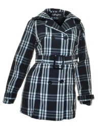 Jou Jou Juniors Plaid Double Breasted Trench Coat (Black, Medium) Jou Jou Juniors Plaid Double Breasted Trench Coat (Black, Medium)