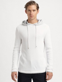 The essential waffle-knit henley, shaped in richly textured cotton, gets a refreshing update as a drawstring hoodie lends endless style and versatility to your weekend basics.Attached drawstring hoodCottonMachine washImported The essential waffle-knit henley, shaped in richly textured cotton, gets a refreshing update as a drawstring hoodie lends endless style and versatility to your weekend basics.Attached drawstring hoodCottonMachine washImported