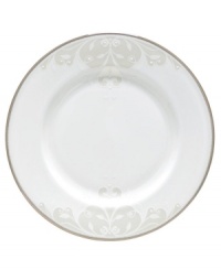 Refine your formal table with classic cream and white. Trimmed in platinum and accented with a raised dot and scroll pattern, this china dinnerware brings contemporary grace to special occasions. A pearlized finish adds subtle shimmer. Refine your formal table with classic cream and white. Trimmed in platinum and accented with a raised dot and scroll pattern, this china dinnerware brings contemporary grace to special occasions. A pearlized finish adds subtle shimmer.