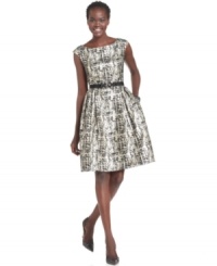 Eliza J's dress features sweet cap sleeves and a classic fit. A coordinating belt finishes the look!