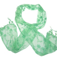 Embroidered Flower Chiffon Scarf with Tassel Green Embroidered Flower Chiffon Scarf with Tassel Green