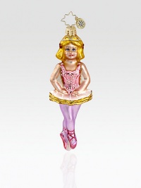Made of fine European glass, this exquisite ornament features a dainty ballerina adorned with a dazzling glittered tutu.Mouthblown, handpainted glass 5 high Made in Poland Made of fine European glass, this exquisite ornament features a dainty ballerina adorned with a dazzling glittered tutu.Mouthblown, handpainted glass 5 high Made in Poland