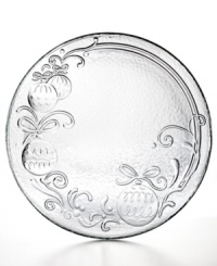 Ready for celebration, the Merry Christmas platter from Bormioli Rocco features embossed ornaments and other festive garland in luminous, dappled glass. Ready for celebration, the Merry Christmas platter from Bormioli Rocco features embossed ornaments and other festive garland in luminous, dappled glass.