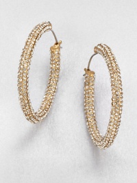 This classic style is encrusted with dazzling stones. Glass stonesGoldtoneLength, about 1.25Hinged post backImported This classic style is encrusted with dazzling stones. Glass stonesGoldtoneLength, about 1.25Hinged post backImported